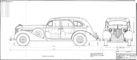 General view of the ZIS-101A car, assembly drawing